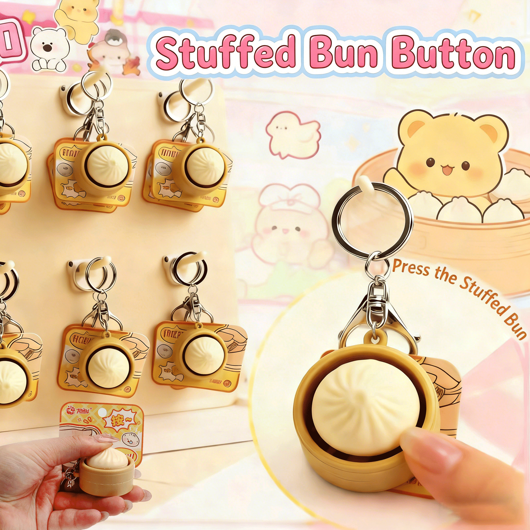 Kids Toys Return Gift - Mini Squishy Dumplings Button keychain Pendant